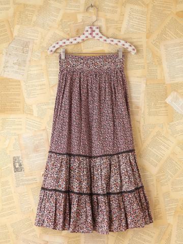 Free People Vintage Floral Printed Tiered Skirt - Red M